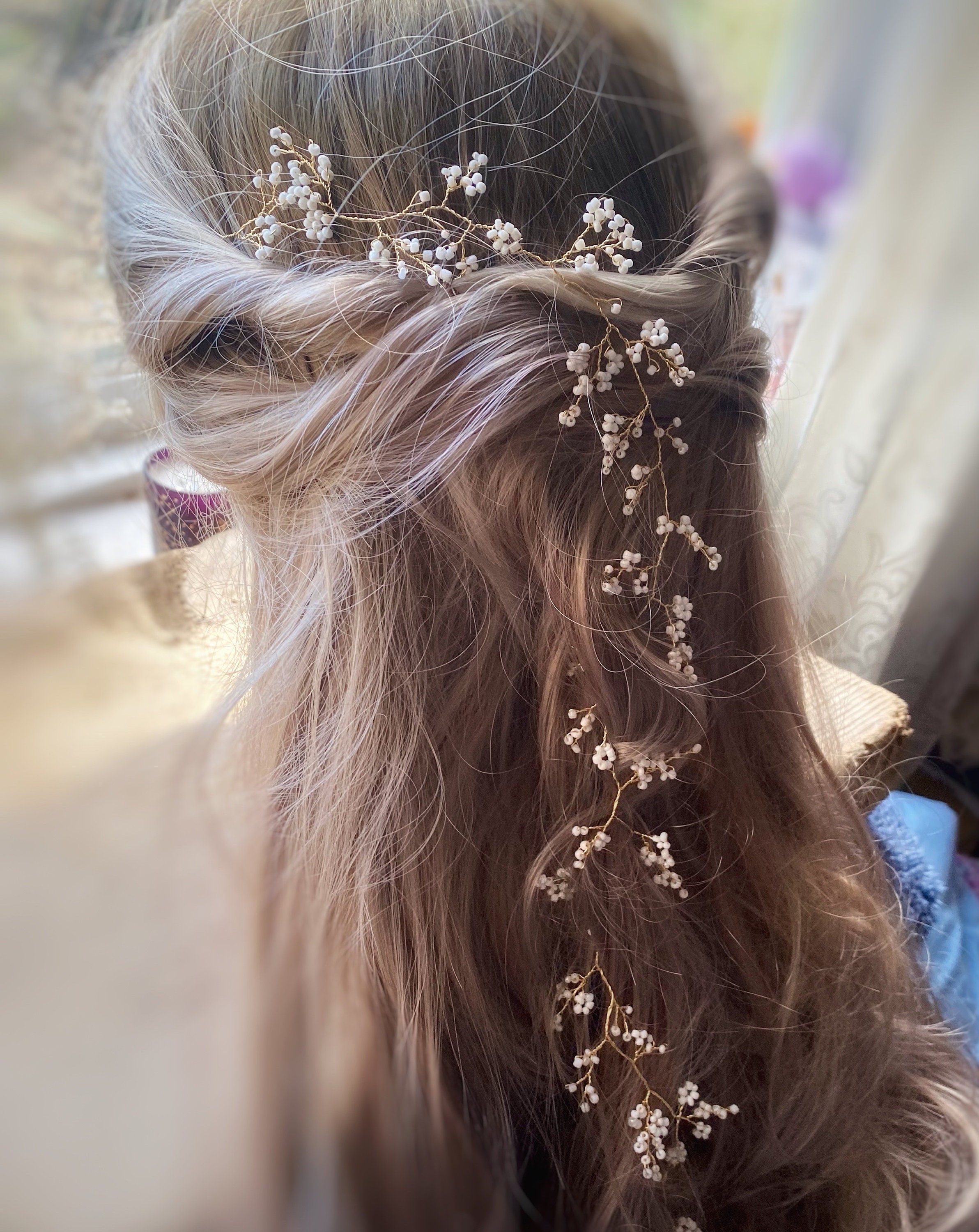 Gypsophila Babys Breath Hair Vine | Delicate Gold Wedding Hair