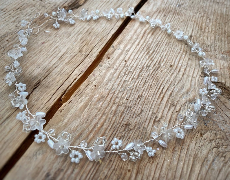 Dainty Bridal Hair Vine Silver crystal pearl Wedding Hair vine minimalist subtle headpiece Delicate elegant circlet floral crown image 7