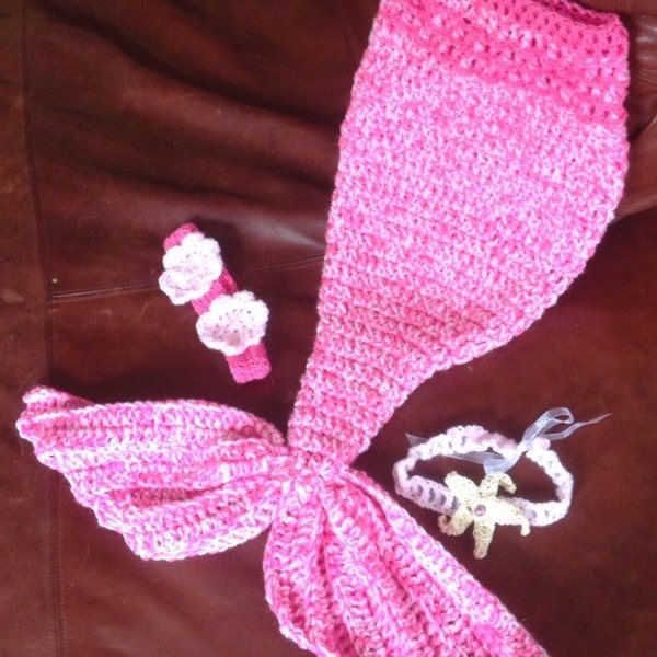 Pink Crochet Baby Mermaid set, newborn to 12 months