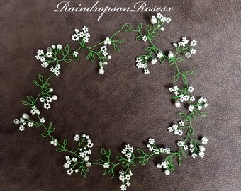 Bridal Hair Vine, lily of the valley hairpiece, Gypsophila Crown, Baby’s Breath wreath, Bridesmaid Flower girl , woodland forest ceremony