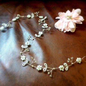 Wedding Hair Vine, Floral Pearl Bridal Hair Vine, Headband Halo, Diamantés Rhinestone Headpiece, Delicate Bridal Hair accessory UK image 4