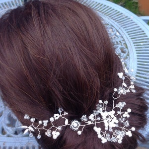 Bridal Hair Vine , Floral Pearl Bridal Hair accessory, wedding Hair piece, Crystal Pearl Headpiece, Delicate Dainty Floral Hairband