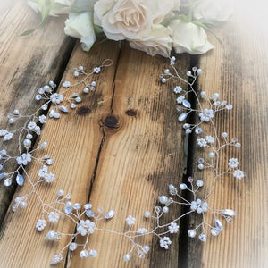 Pearl Bridal Hair Vine Crystal Wedding Headpiece | Silver Hair Accessory for Bride | Tiara Alternative | Bridesmaid or Prom Hair Vine