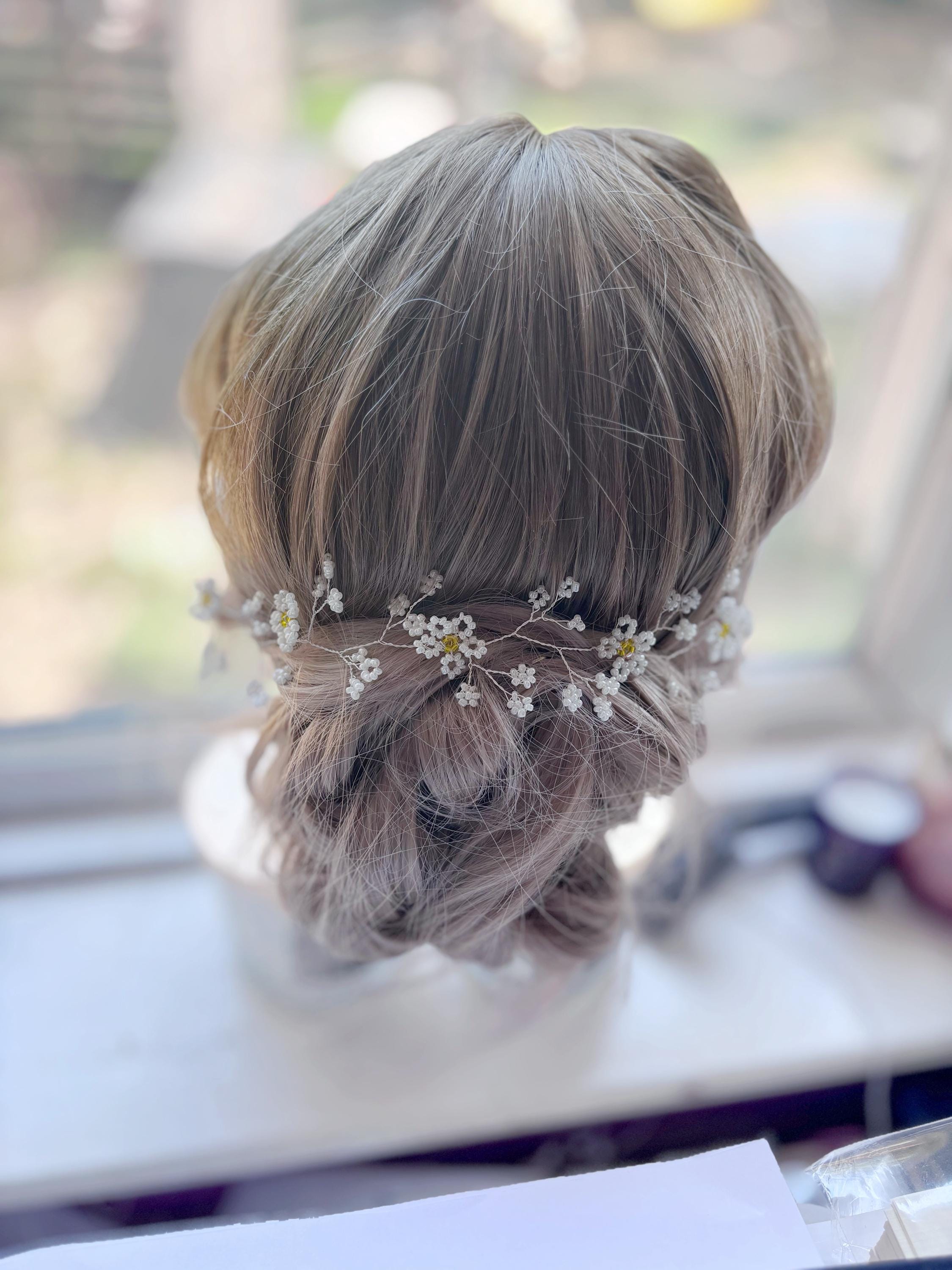 Daisy Chain Hair Vine, Rustic Wedding Hair Accessory, Flower Girl
