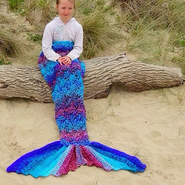 Crochet Mermaid Tail Blanket Chunky Cosy Snuggle Sack in Baby Child Adult sizes. Birthday Christmas Xmas gift for women, girls in UK