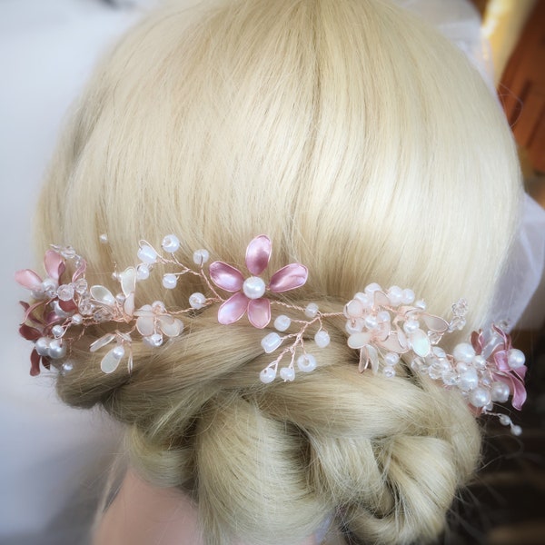Bridal Hair Vine Cherry Blossom, Woodland forest  Rustic Wedding Halo, Rose Gold Flower Crown, Boho Wedding, Flower Girl, Bridesmaid