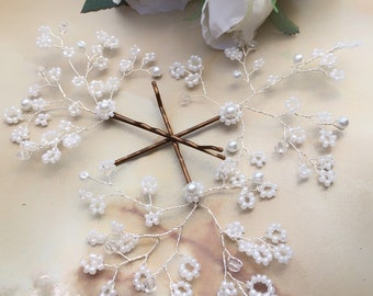 Gypsophila bobby pins, Kirby grips, baby's breath bridesmaid’s hair, flower girl, Prom, holy communion, rustic boho woodland forest wedding