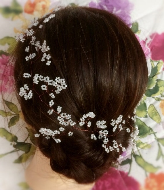 Gypsophila Wedding Hair Vine Babys Breath Crown To Match Hair Etsy