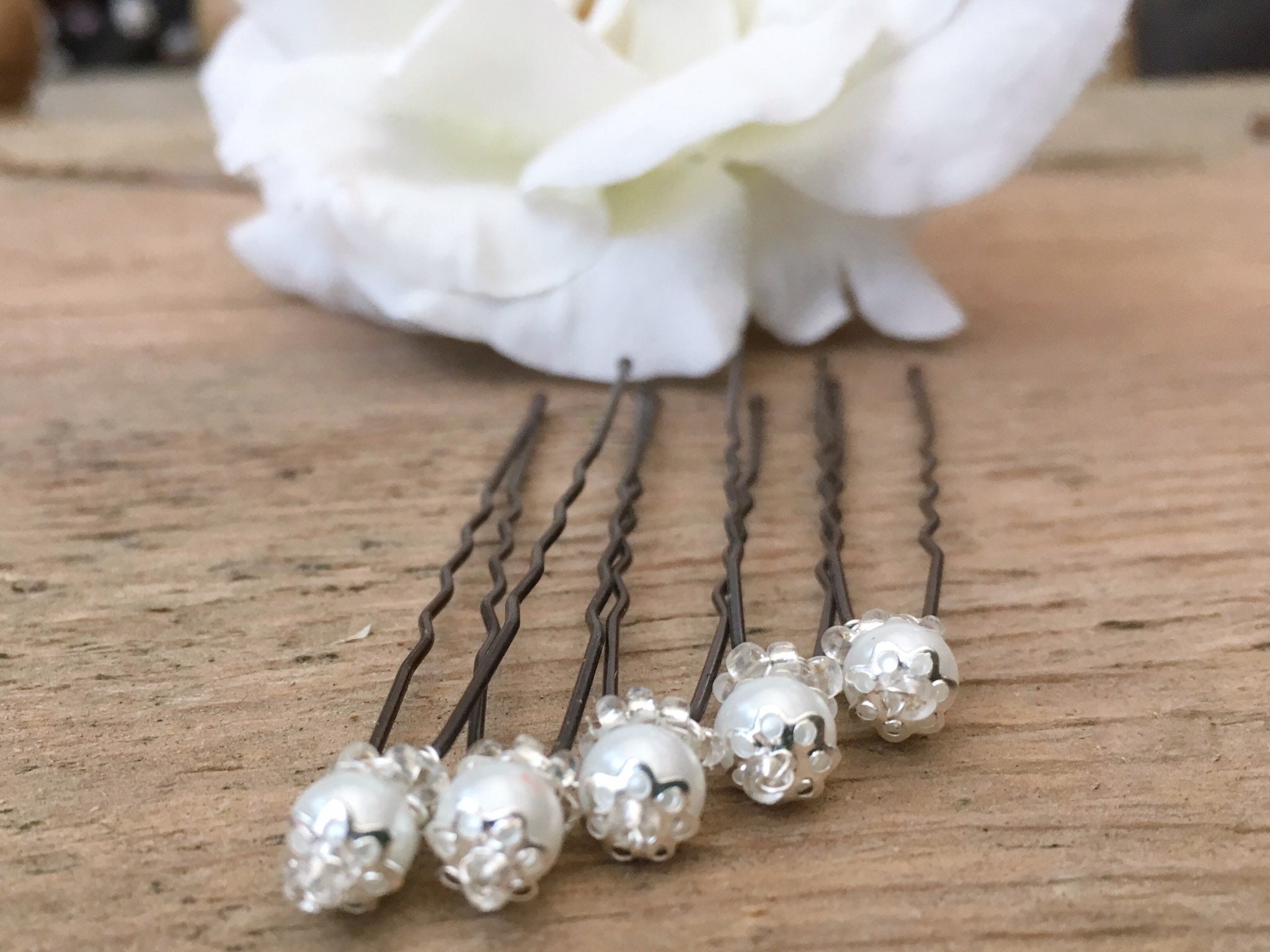6 Braut-Haarnadeln Mit Kristall & Perlen – Silberner Hochzeitsschmuck Für Braut, Brautjungfern, Blumenmädchen