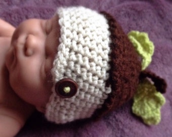 Baby Crochet Acorn Hat, Beanie. New Baby gift, Newborn Photo Prop, Babys gift, birthday halloween hat