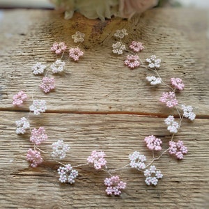 Pink & White flower crown, floral circlet, wedding Hair vine, bridesmaid, holy communion, boho, dainty bridal hair accessory