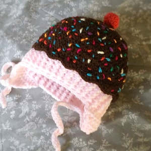 Baby girls crochet CHOCOLATE cupcake hat, photo prop, baby shower gift
