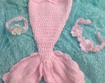 Traje de sirena para bebé hecho a crochet: accesorio fotográfico para recién nacida, cola rosa