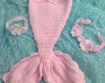 Baby Girl Mermaid Outfit - New Baby  gift - Baby Birthday Costume - Mermaid photo prop - Crochet Mermaid Tail - Pink Mermaid Outfit- UK