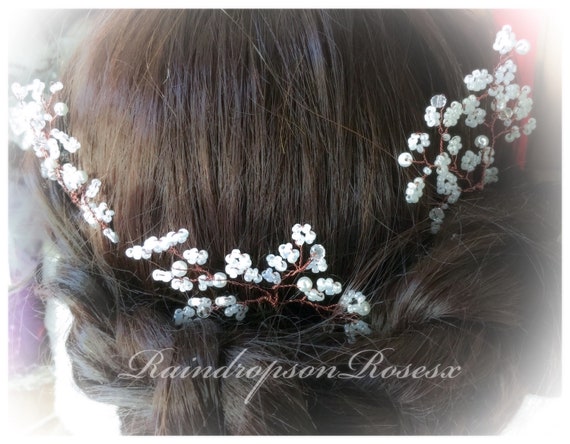 Beaded Wedding Hair Pins Bun Hair Vine Babys Breath Etsy