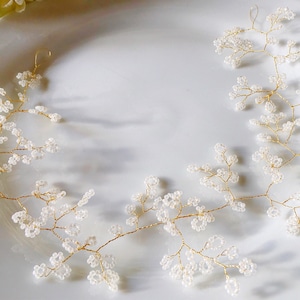 Bridal Hair Vine | Gypsophila Gold Wedding Hair vine | Bridal hair accessory | Babys Breath Wedding Hair band | Bridal Hair piece