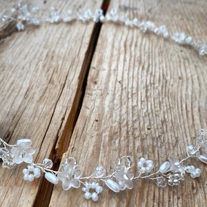 Dainty Bridal Hair Vine Silver crystal pearl Wedding Hair vine minimalist subtle headpiece Delicate elegant circlet floral crown image 3