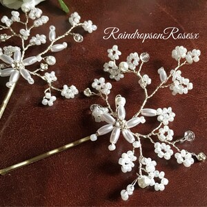 Wedding bobby hair pins, kirby grips, bridal hair accessory, babys breath gypsophila, diamanté’s crystals