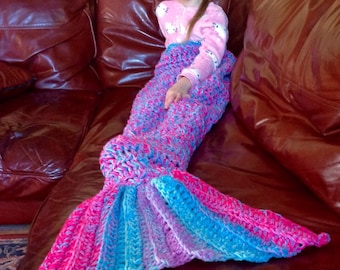 Crochet Mermaid Tail Blanket Chunky Cosy Snuggle Sack in Baby, Child and Adult sizes Birthday chrismas valentines gift for her, UK