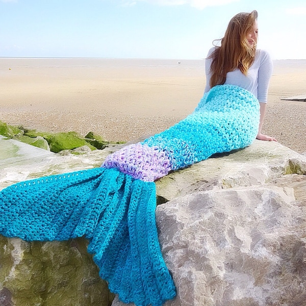 Crochet Mermaid Tail Decke grobstrick Cozy Snuggle Sack in Baby Kind Erwachsenen Größen Valentinstag Geburtstagsgeschenk für sie ihn Handmade in UK