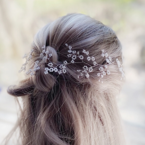 Bridal Hair Vine | Silver Gypsophila, Glass Pearl Wedding  display picture 2
