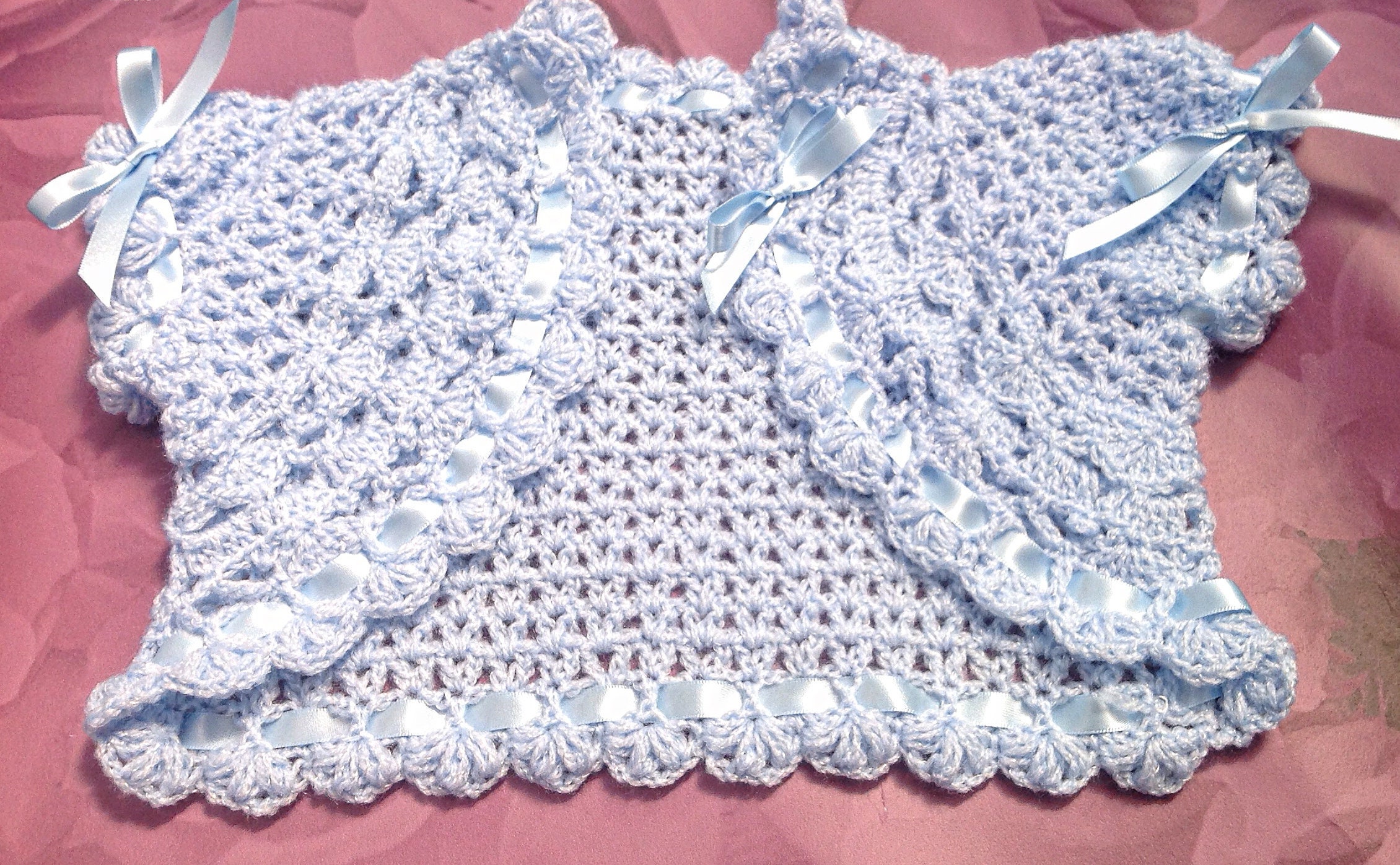 Baby Girls Crochet Bolero Shrug Cardigan Blue Christening Etsy UK