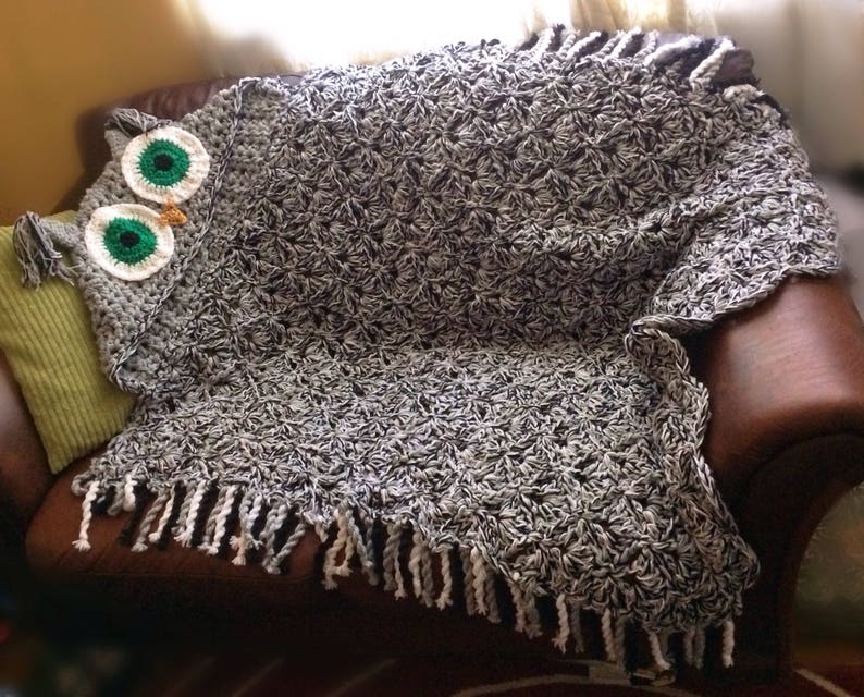 Grey Hooded Crochet Owl Blanket Chunky Cosy Comfy Throw in Etsy UK