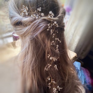 Simple and dainty White hair vine Minimalist Wedding Hair piece Bridal Hair Accessory floral Bridal Wreath Silver gypsophila crown image 2