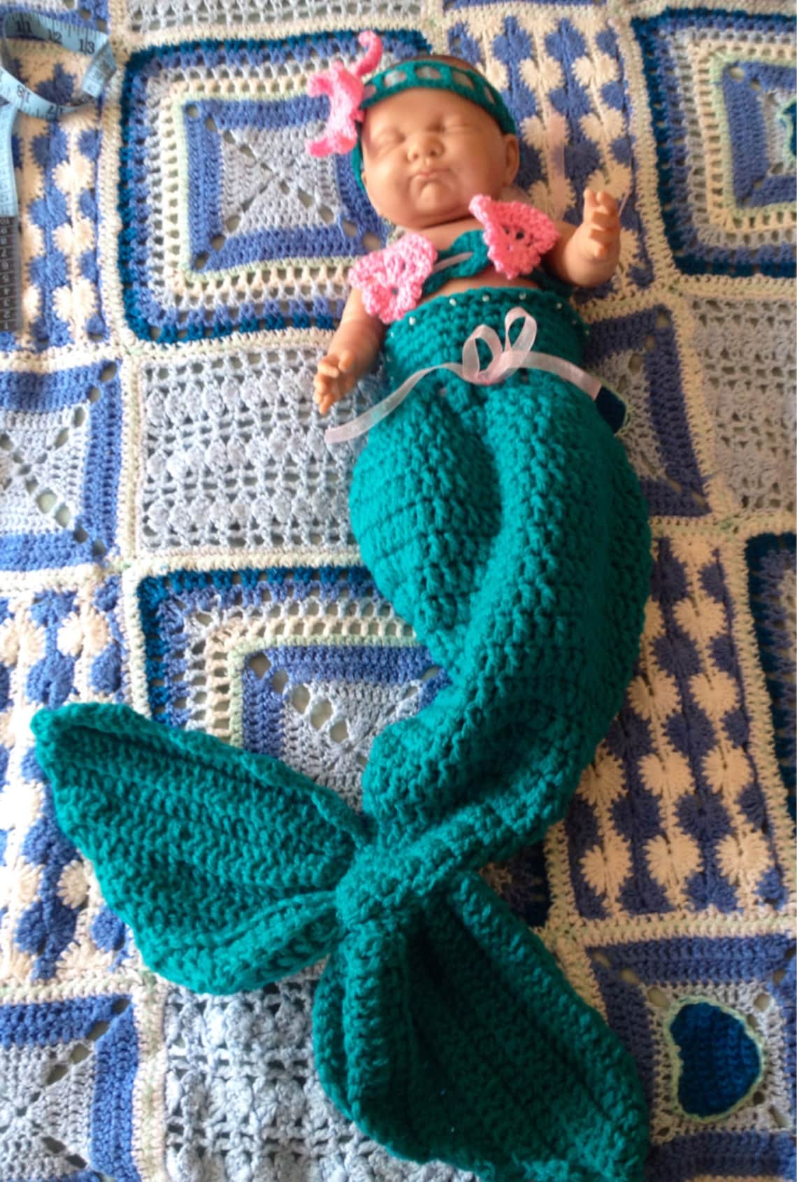 Costume Bébé Sirène Crocheté Main - Queue De Sirène Turquoise - Taille Nouveau-Né