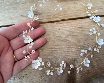 Gold Floral Wedding Hair Vine | Gypsophila Bridal Hairpiece Adornment  Adornment