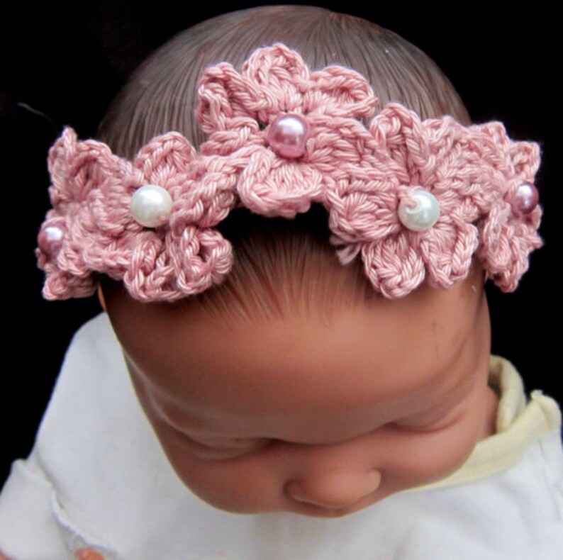 Baby Flower and Pearls Headband Hand Crochet Newborn Photo Etsy