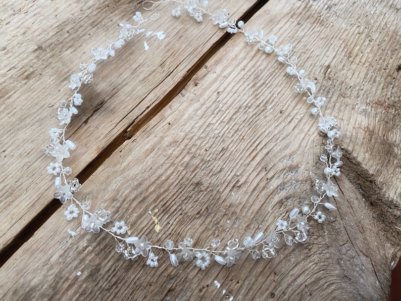 Dainty Bridal Hair Vine Silver crystal pearl Wedding Hair vine minimalist subtle headpiece Delicate elegant circlet floral crown image 6