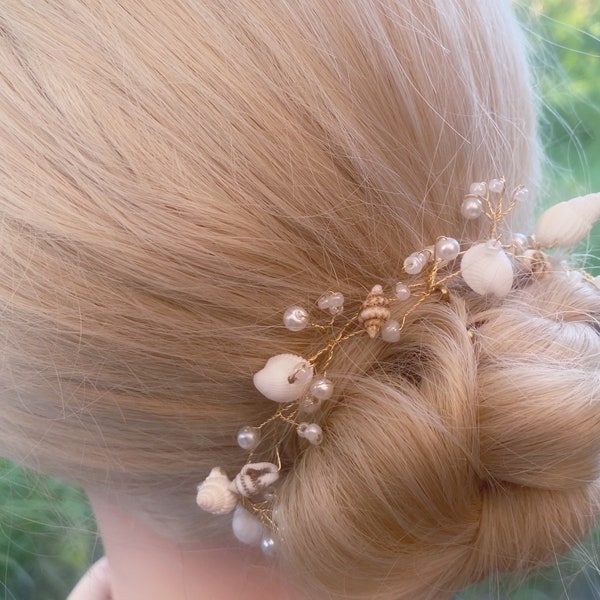 Small Sea Shells Wedding Hair Vine Bridal | Beach wedding crown | Bridal hair accessory | Bridesmaid gift | Shell mermaid hair gold wreath