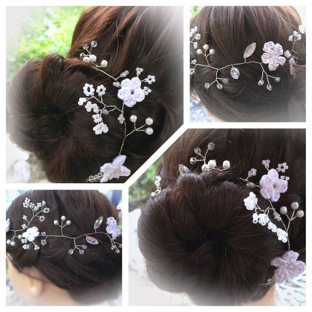 Elegant Hair Bun Wrap wedding Hair Vine Crochet Flowers Etsy