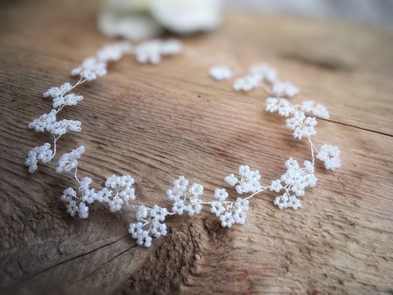 bridesmaids baby/'s breath Gypsophila Prom 20” Wedding Hair Vine crown headband