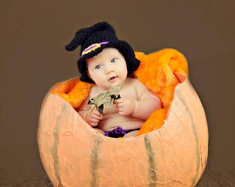 Crochet Baby Witch Hat, Newborn Halloween Costume, Baby Halloween Photo Prop, Handmade Witch Hat
