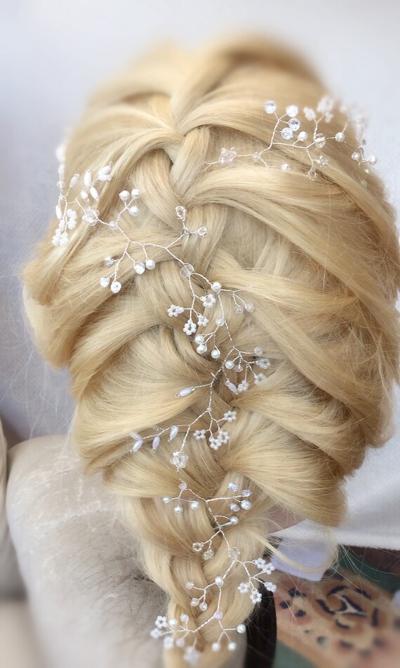 Pearl And Crystal Hair Vine Silver Hair Vine Bridal Hair Etsy