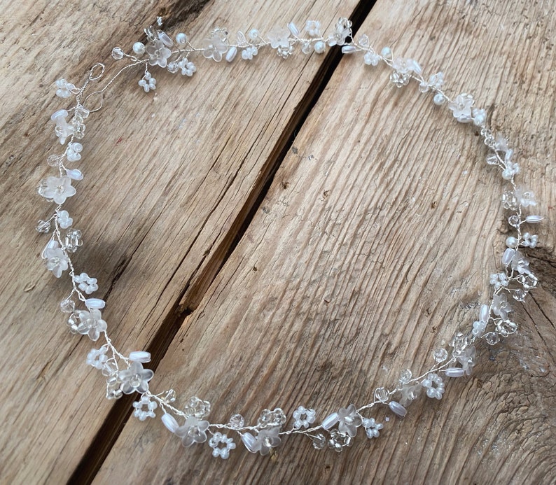 Dainty Bridal Hair Vine Silver crystal pearl Wedding Hair vine minimalist subtle headpiece Delicate elegant circlet floral crown image 8