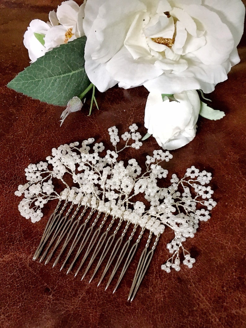 Wedding Hair Comb Veil hairpiece Gysophila Babys Breath Etsy
