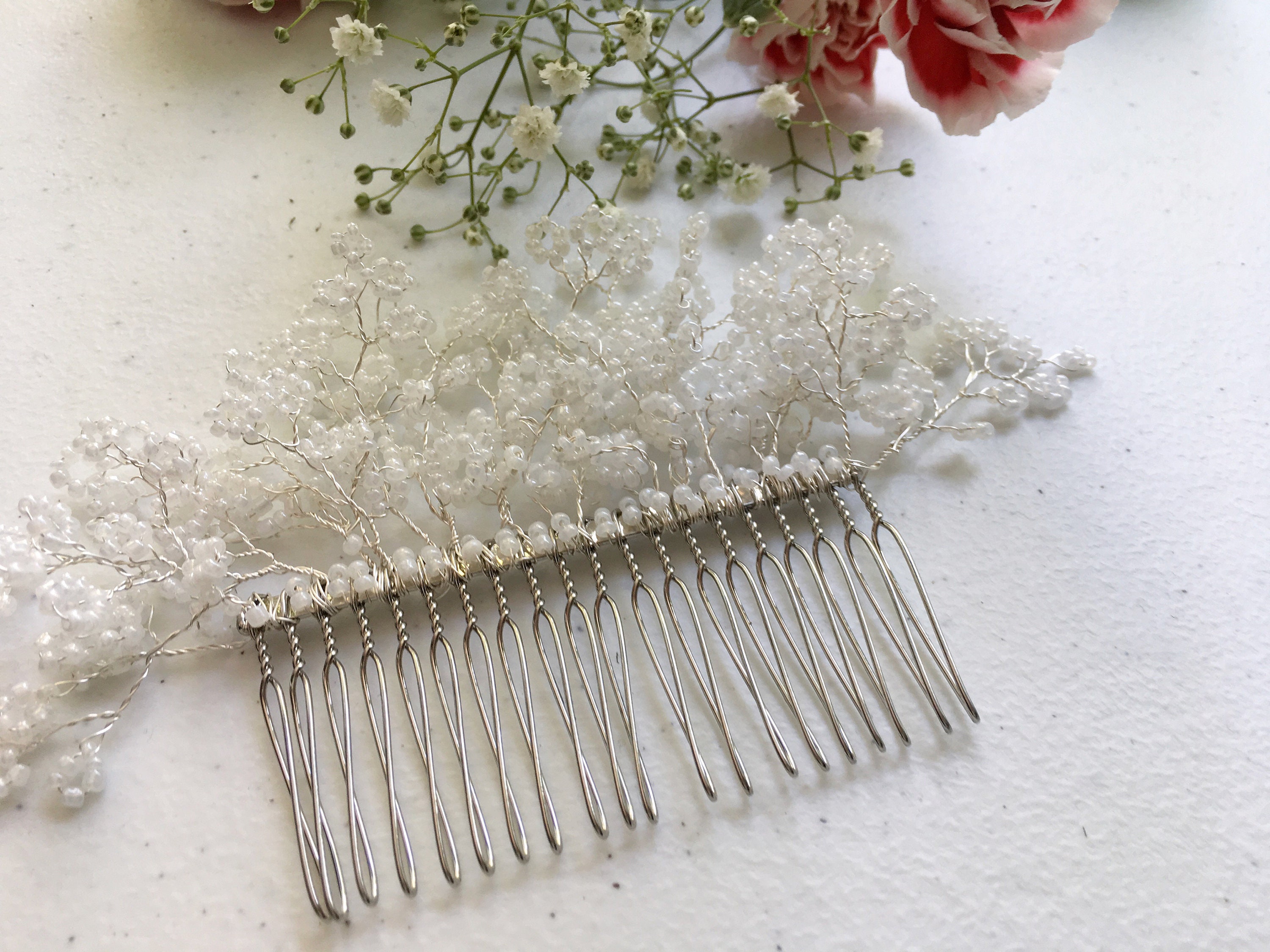 Wedding Hair Comb Veil Hairpiece Gysophila Babys Breath Etsy UK