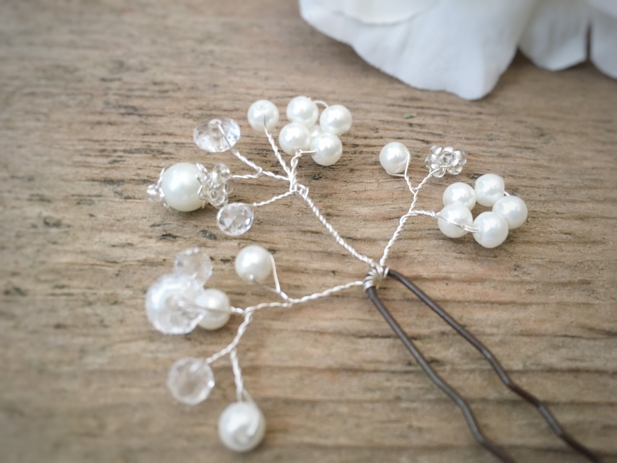 10x Haarnadeln Mit Rose & Kristall – Für Hochzeit, Ball, Braut & Brautjungfern, 7 Cm, Weiß