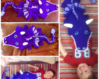 Crochet Dragon Blanket , chunky knit snuggle sack, Cocoon. Baby-Adult sizes, birthday, christmas gift For Men, Women, Handmade UK Purple
