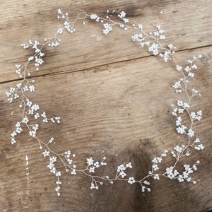 Simple and dainty White hair vine Minimalist Wedding Hair piece Bridal Hair Accessory floral Bridal Wreath Silver gypsophila crown image 7