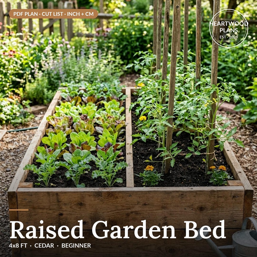 Cedar Raised Garden Bed Plans 4x8 — DIY Woodworking Plan PDF, Full Cut ...