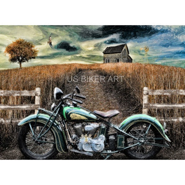 Indian Motorcycle Route 66 Nostalgic Abandoned Vintage Sturgis Country Farm Biker Art
