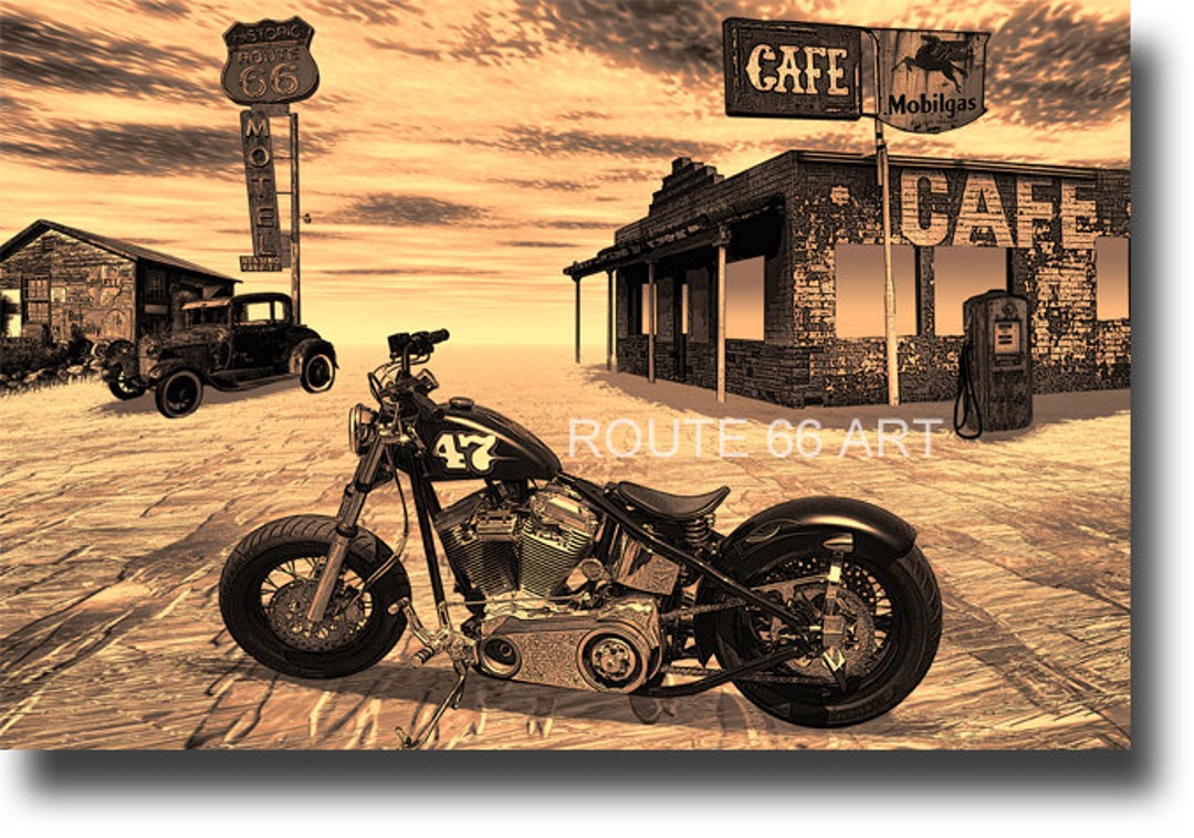 Harley Davidson Motorcycle Route 66 Art Print - Etsy Harley Davidson Motorcycle Route 66 Art Print - Etsy