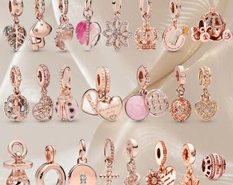 Rose gold plated charms | Heart, crown, Cinderella carriage | Romantic jewelry gifts | Suitable for Pandora European bracelet charms