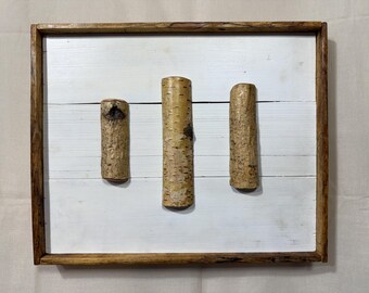 Cuadro de abedul, colgante rústico de madera, marco de arce veteado hecho a mano, decoración de cabaña de campo.