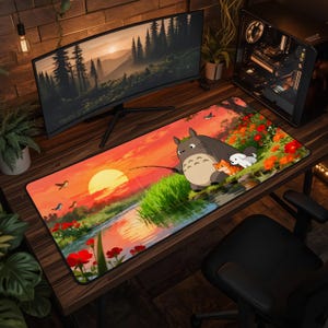 Podkładka pod mysz Totoro, podkładka na biurko z anime Studio Ghibli, podkładka pod mysz do gier Cute Forest Spirit, podkładka pod klawiaturę Kawaii XL, wygodna konfiguracja biurka