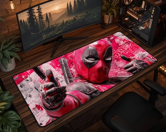 Deadpool-muismat, Marvel Mercenary-bureaumat, grappige antiheld gaming-muismat, Comic XL-toetsenbordmat, Red Hero-decor